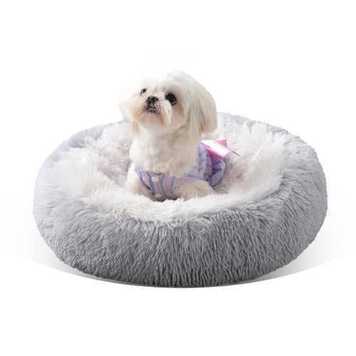 Anti-Anxiety Donut Dog & Cat Bed – Calming Round Plush Bed for Small & Medium Pets (24", Grey)