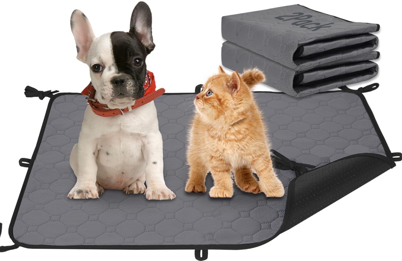 2 Pack Reusable Dog Pee PadsWaterproof Puppy Potty Training Pee Pad for Dogs with StrapsWashable Dog Training Pads Laminated Whelping Pad Dog Mat (Grey-Strap-S (23.6 x 18.5 inches))